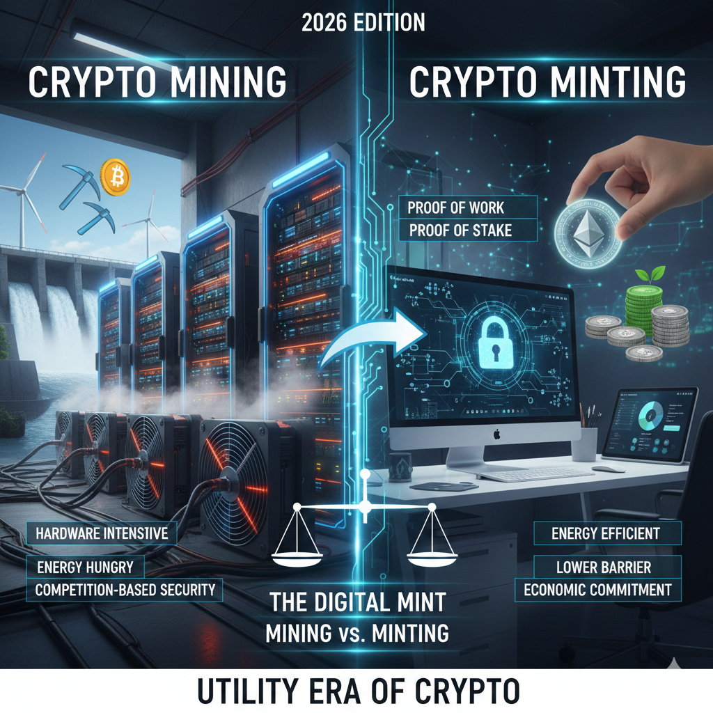 The Digital Mint: Understanding Crypto Mining vs. Minting (2026 Edition) gemini generated image u8jv65u8jv65u8jv (1)